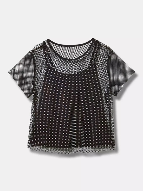 torrid Tops - Bedazzled Mesh Boxy Crop Top